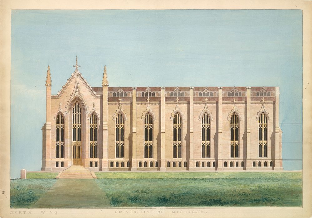 Design for the North Wing of the Library and Chapel Building at the University of Michigan, Ann Arbor by Alexander Jackson…