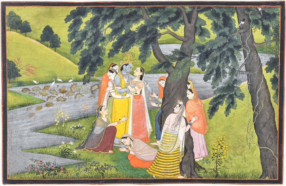 "Krishna and the Gopis on the Bank of the Yamuna River", Folio from the "Second" or "Tehri Garhwal" Gita Govinda (Song of…