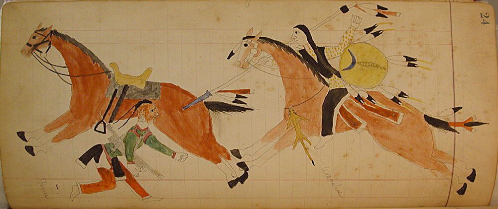 Maffet Ledger: Two Indians with horses, Southern and Northern Cheyenne