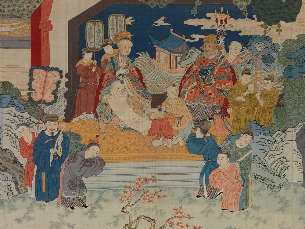 Panel with birthday celebration, China