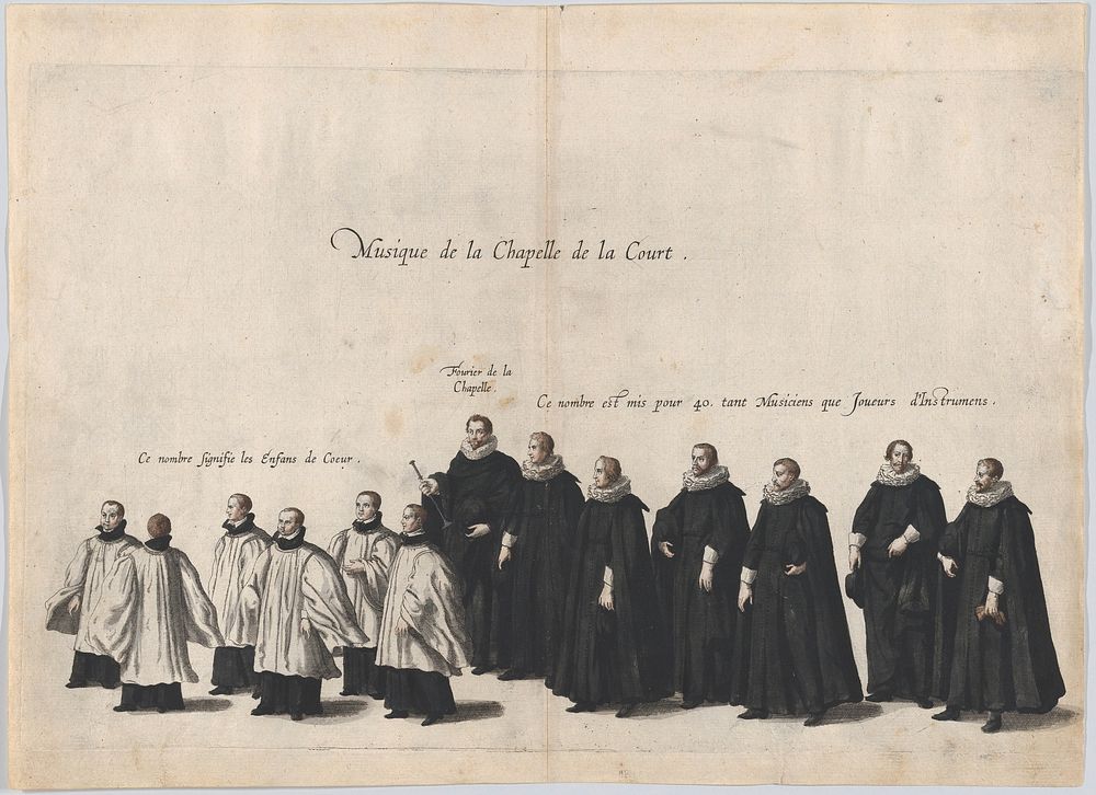 Plate 6: Members of the court chapel choir marching in the funeral procession of Archduke Albert of Austria; from 'Pompa…