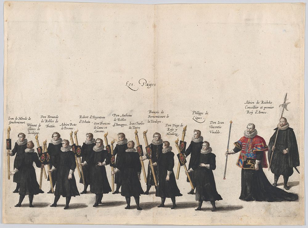 Plate 54: The pages marching in the funeral procession of Archduke Albert of Austria; from 'Pompa Funebris ... Alberti Pii'…