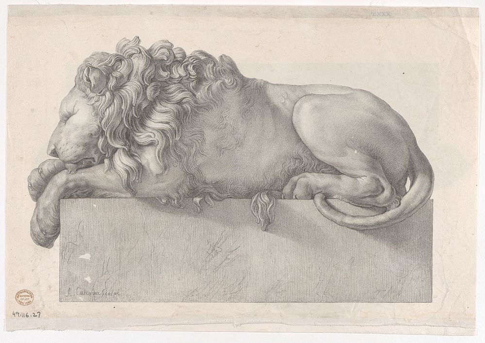 Statue of a recumbent lion  by Anonymous