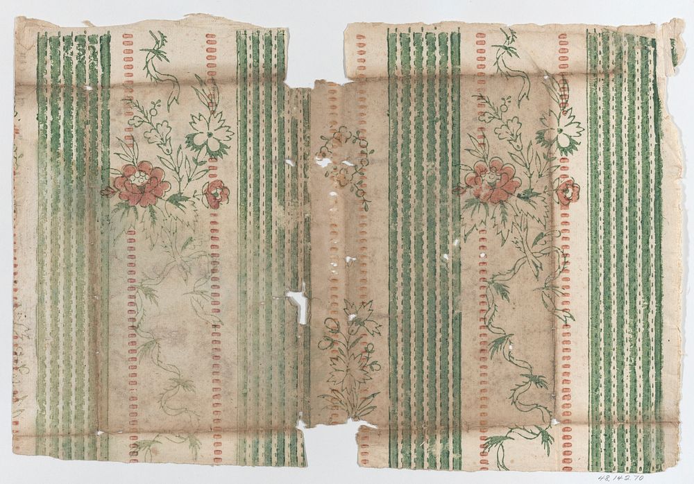 Sheet with two borders with stripes and a floral pattern