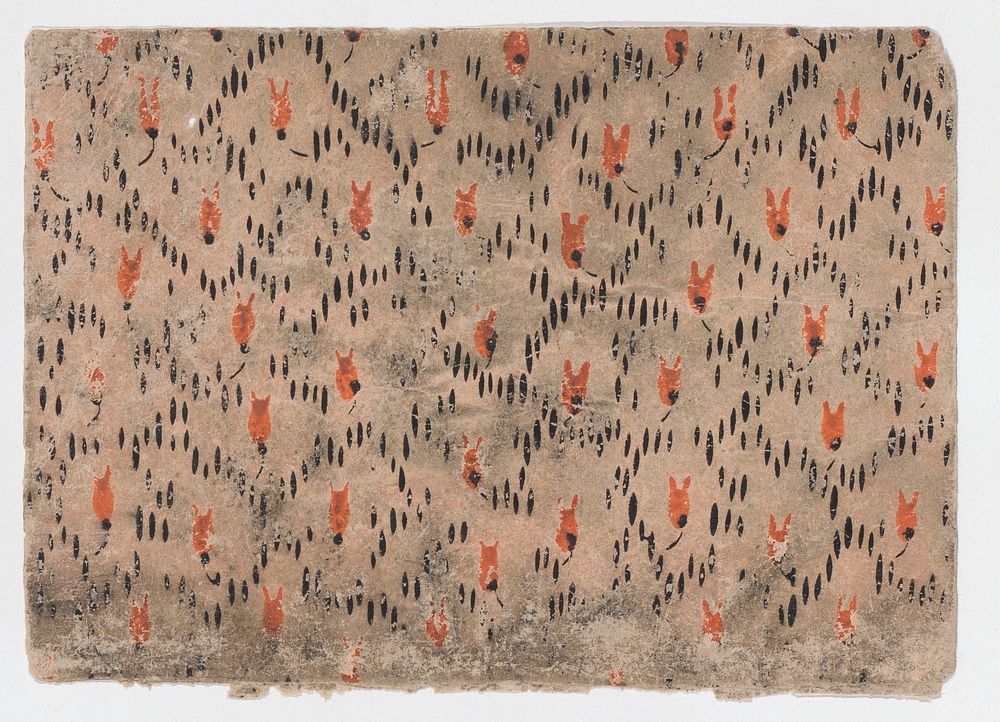 Sheet with pattern of red and black dashes by Anonymous