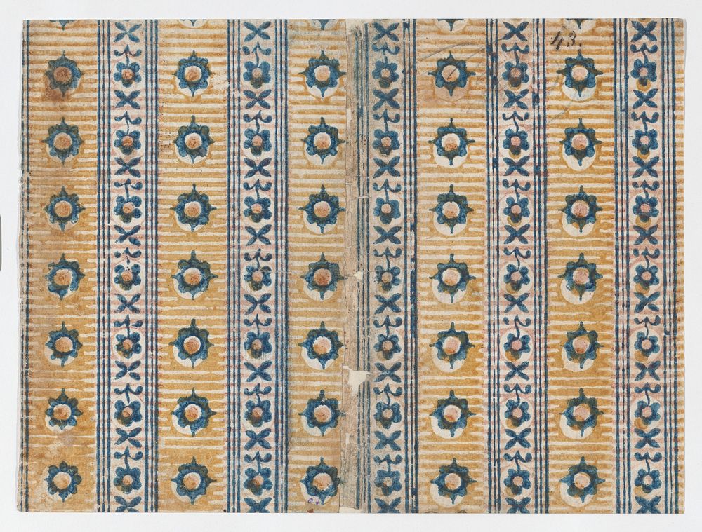 Sheet with five borders with floral and striped patterns