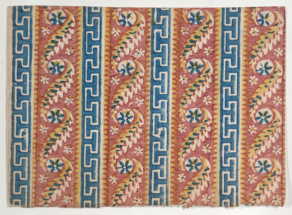 Sheet with Greek key and paisley pattern by Anonymous