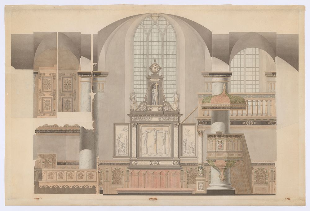 Elevation of the Altar Wall in the Royal Chapel at Kronborg Castle, Denmark, attributed to Michael Gottlieb Bindesb&oslash;ll