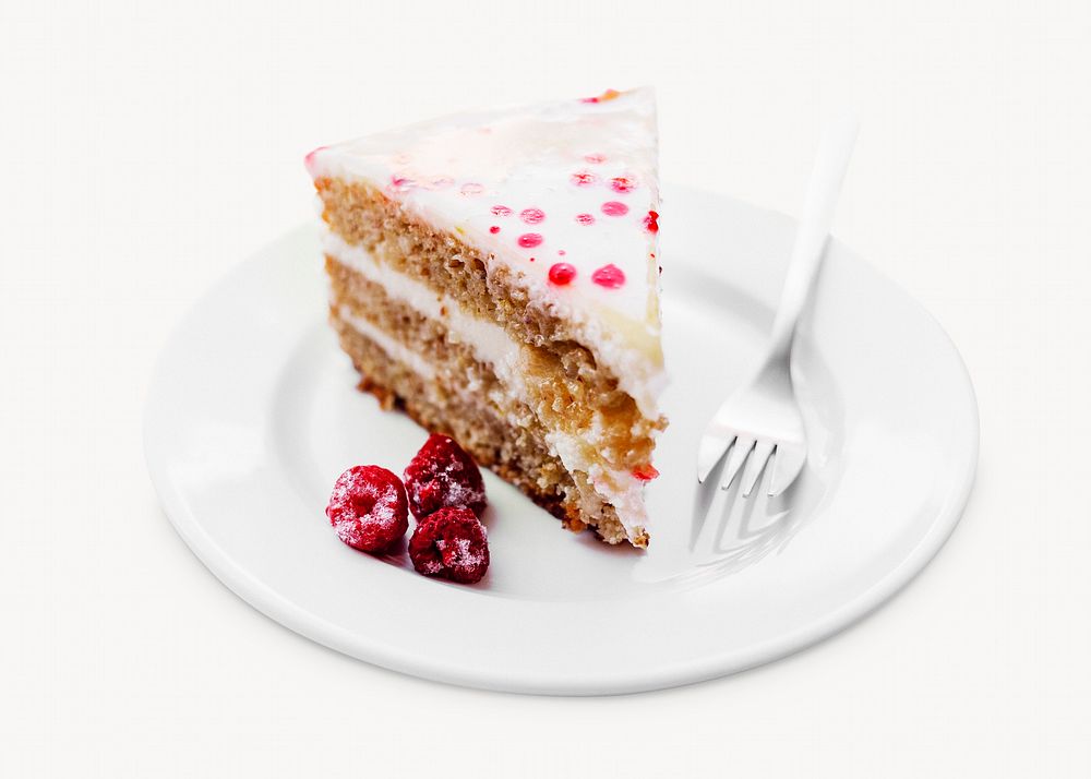 Raspberry cake slice, dessert isolated image