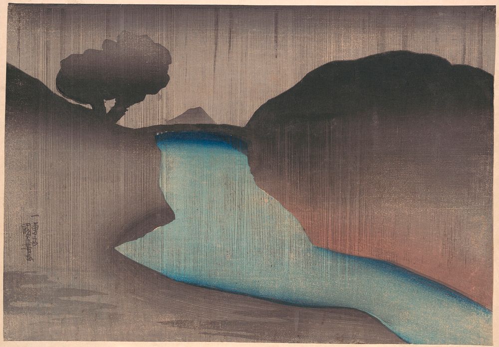  Utagawa Kuniyoshi's Ochanomizu in the Rain. Original public domain image from the MET museum.