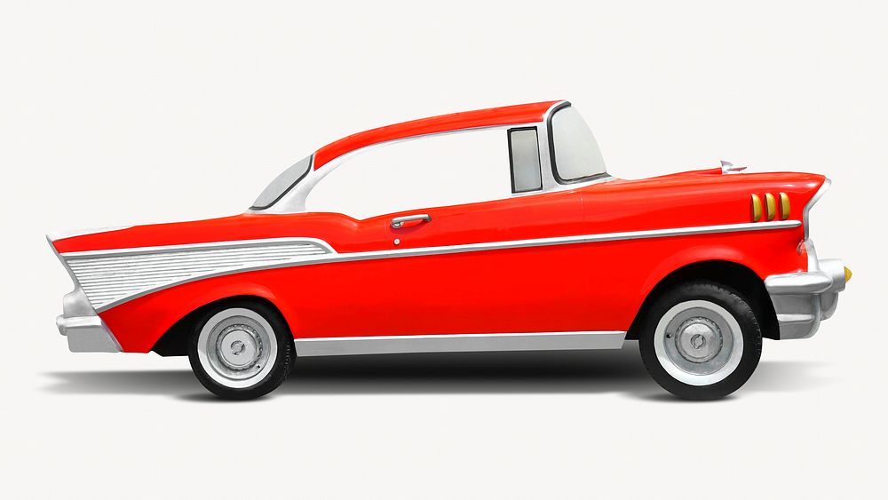 Red classic car, isolated vehicle image