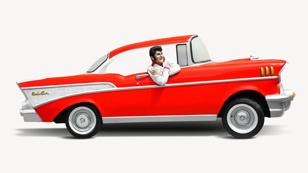 Elvis Presley statue in a classic car psd, 6 JUNE 2016 - TENNESSEE, USA.