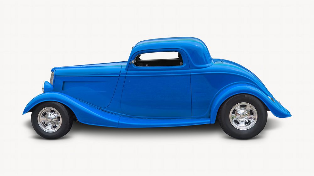Blue classic car, isolated vehicle image