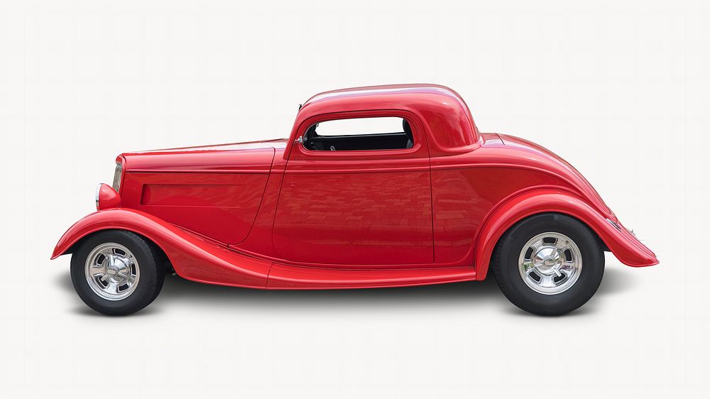 Red classic car, isolated vehicle image