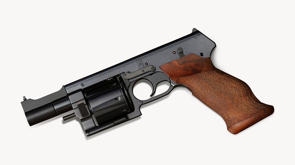Closeup of handgun on white background