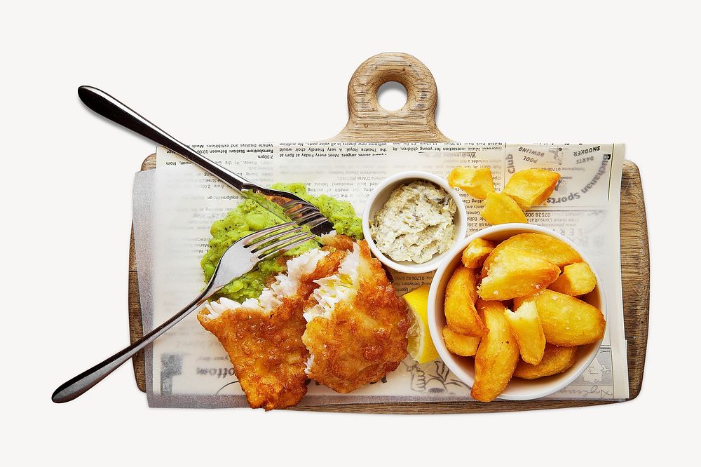 Fish and chips, delicious food image psd