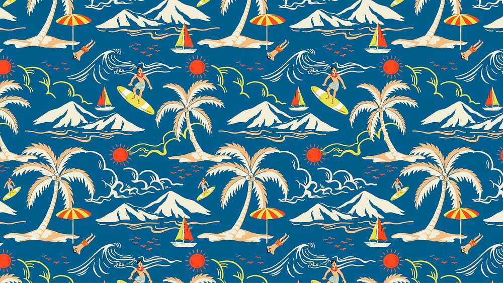Tropical beach pattern desktop wallpaper vector