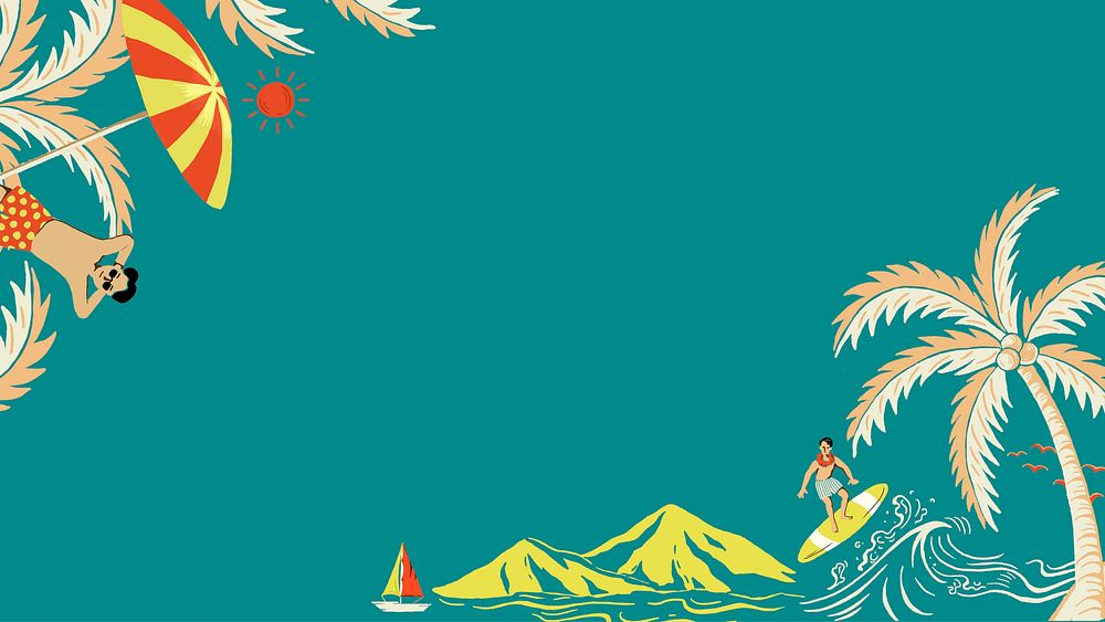 Beach holiday illustration border desktop wallpaper