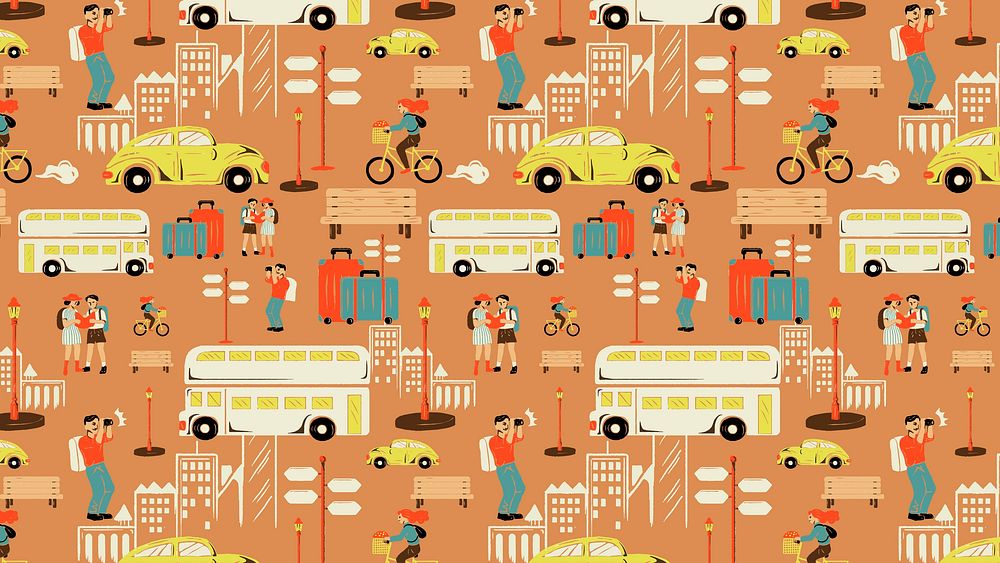 City tour pattern desktop wallpaper vector