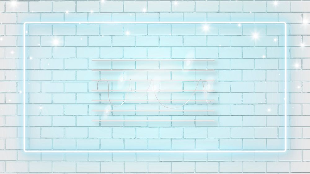 Neon blue computer wallpaper, brick wall design