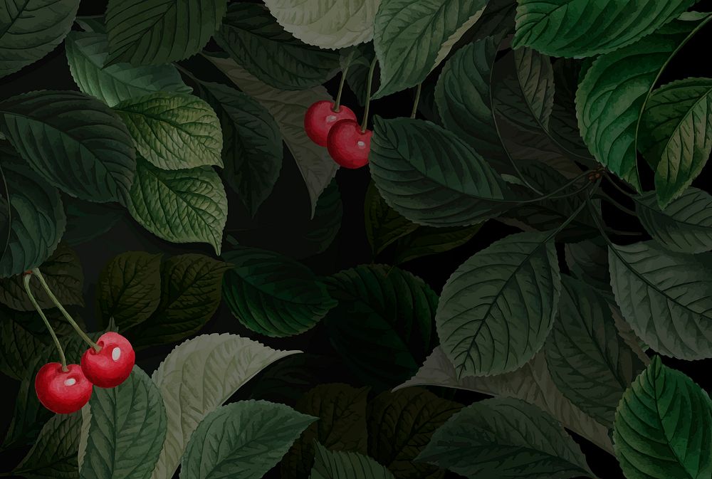 Cherry leaves background, nature illustration
