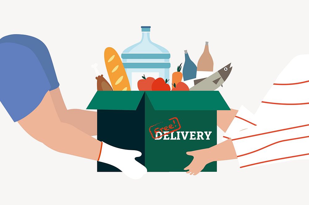 Hands delivering grocery box illustration vector