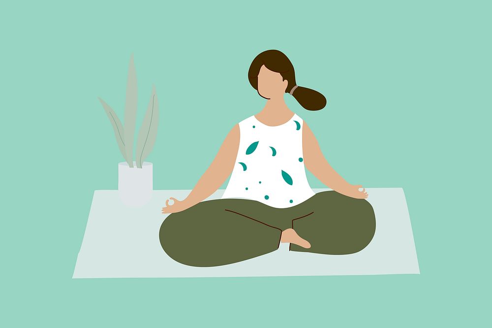 Woman meditating at home, wellness illustration vector