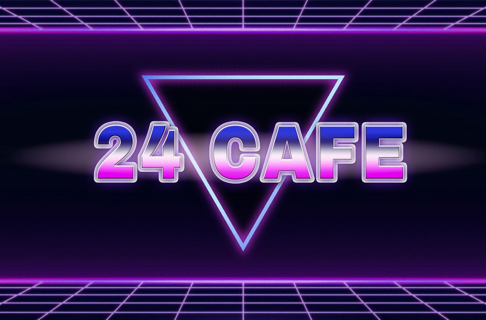 24 cafe retro style word on futuristic background
