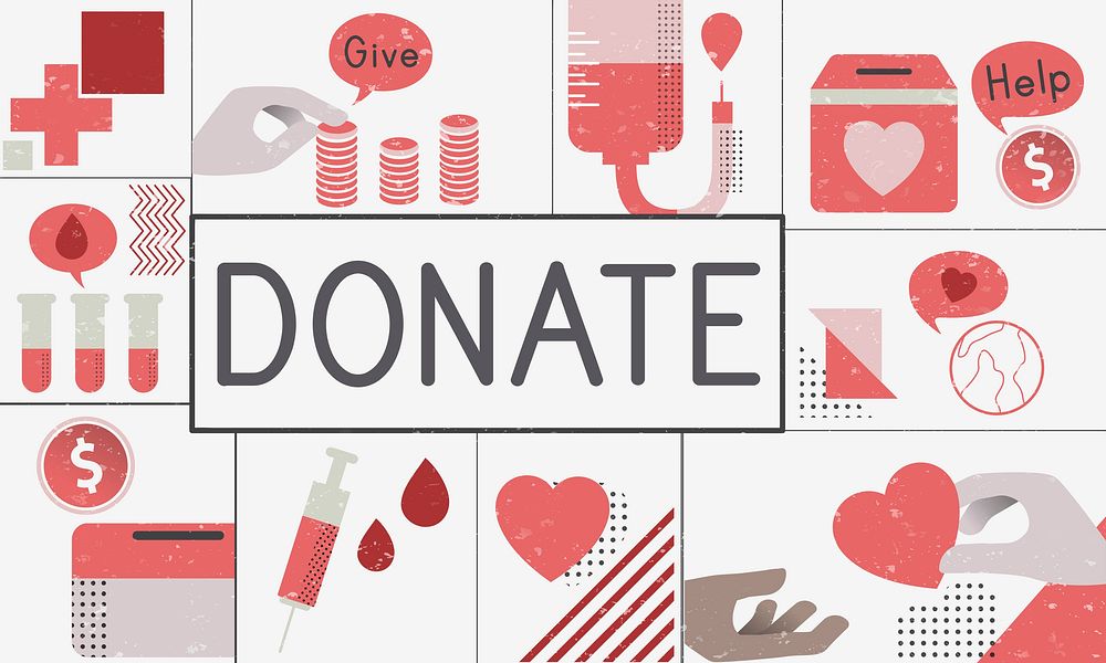Donate word with charity icons graphic