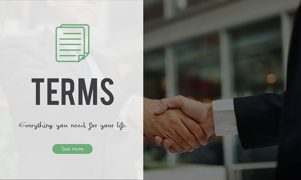 Terms word on business handshake background