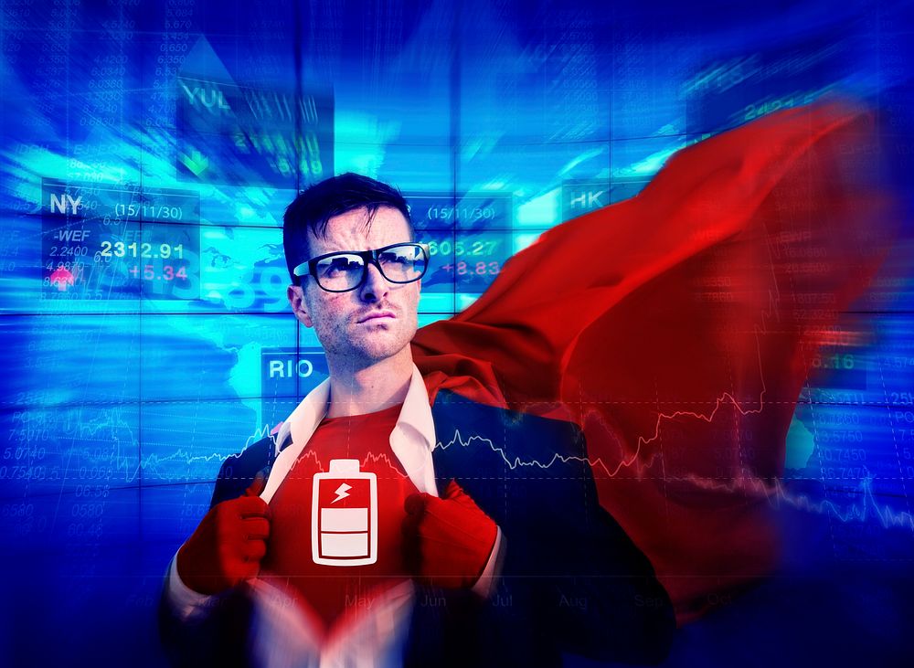 Battery Strong Superhero Success Professional Empowerment Stock Concept