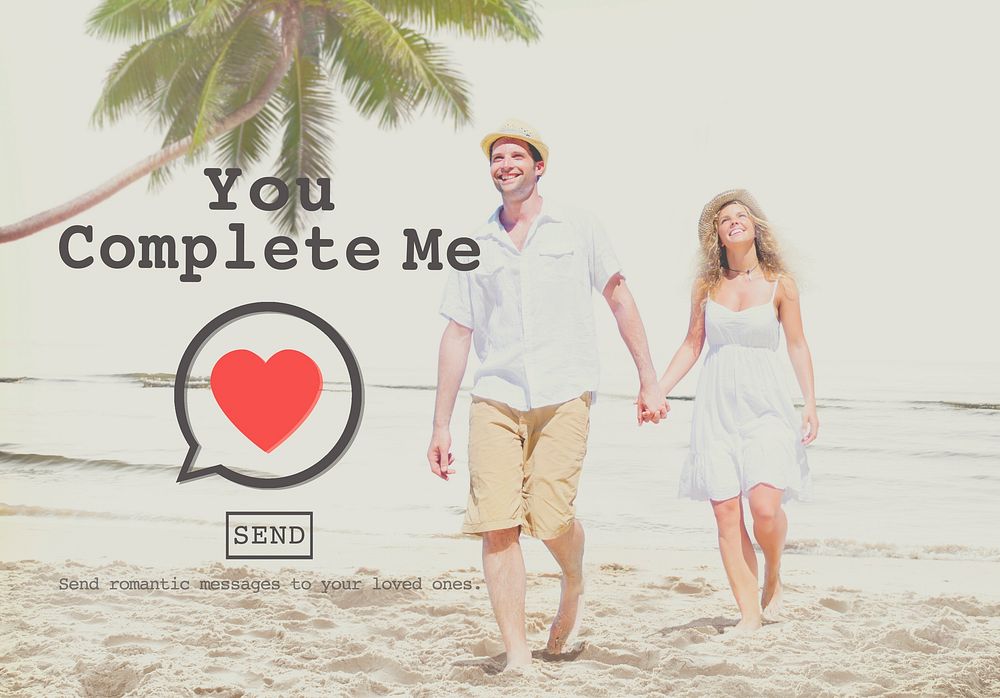 You Complete Me Fulfill Valentine Romance Love Heart Dating Concept