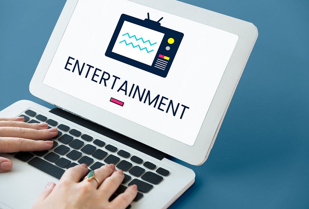 Illustration of TV broadcast media entertainment on laptop