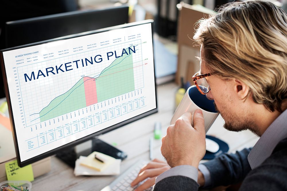 Marketing Plan Analysis Graphs Business Goals concept