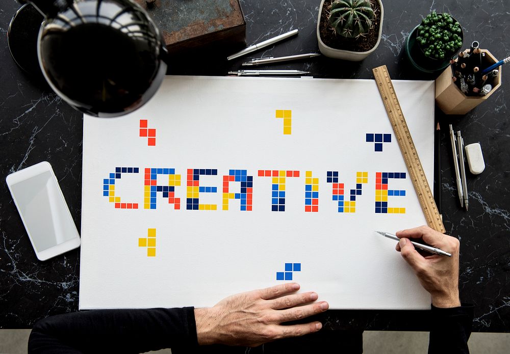 8 bit words illustration of creativity art design ideas