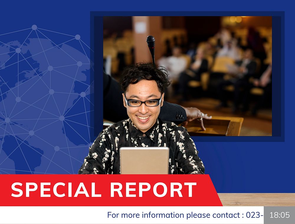 The reporter with graphic of global hot news in special report