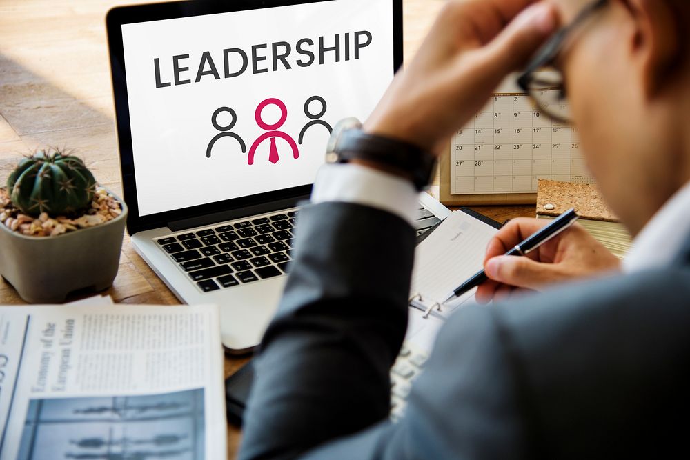 Illustration of leadership business organization on laptop