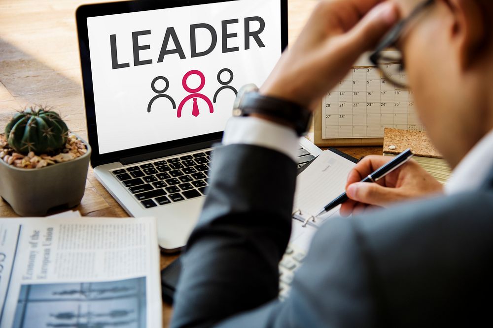 Illustration of leadership business organization on laptop