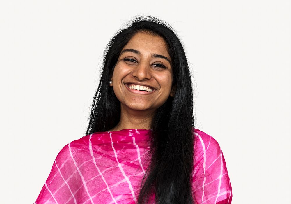 Indian woman smiling, isolated beauty image