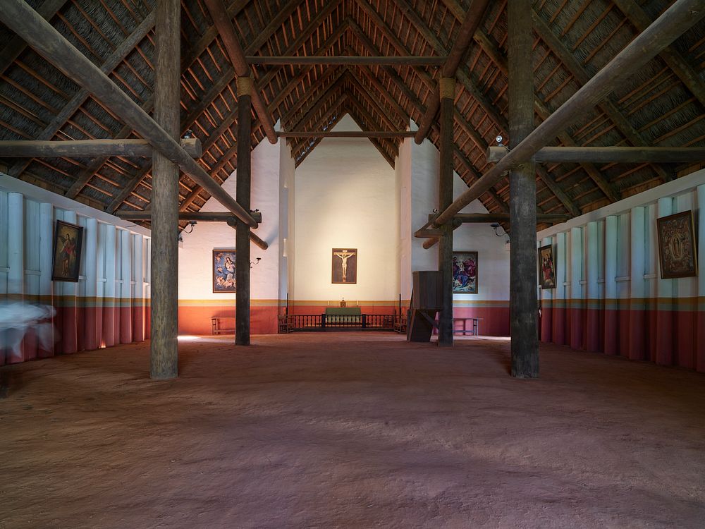                         Interior view of the mission church at Tallahassee, Florida's, Mission San Luis in the "Panhandle"…