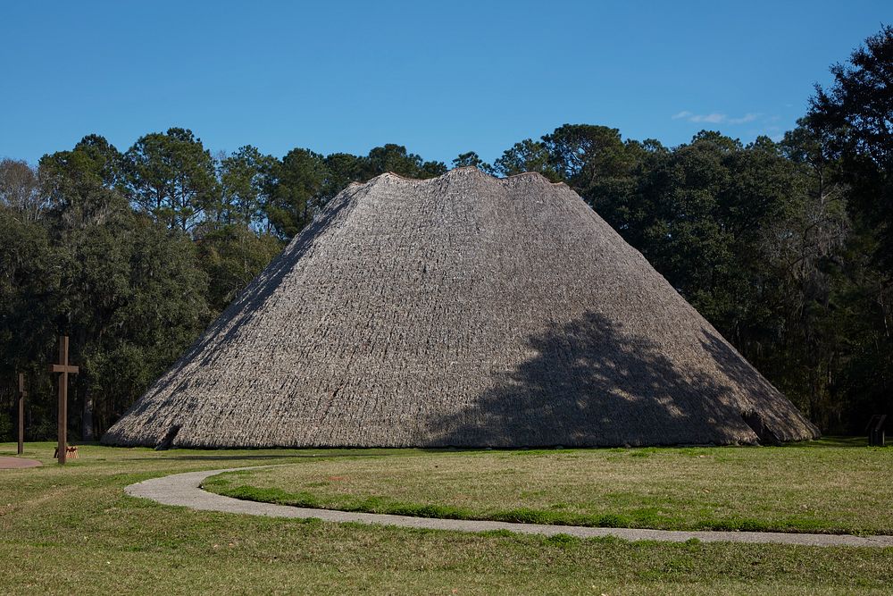                         The five-story, pyramid-like Council House at Tallahassee, Florida's, Mission San Luis in the…