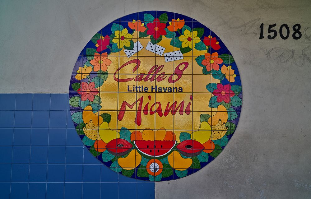                         Wall mosaic on Calle Ocho (SW 8th Street), the vibrant artery of the historic Little Havana…