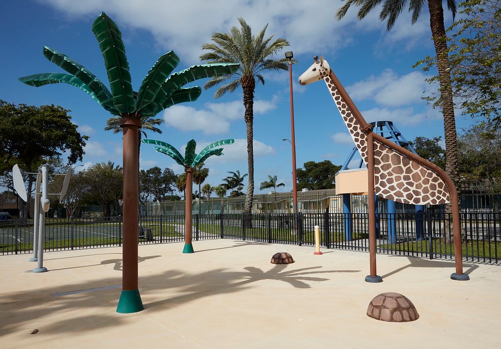                         Giraffe sculpture in African Square Park in the Liberty City neighborhood of Miami, Florida         …