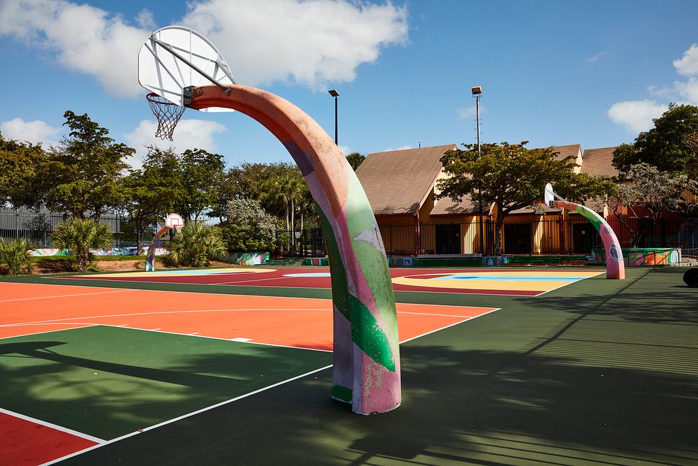                         Florida-colorful basketball hoops in the Liberty City neighborhood of Miami, Florida                …