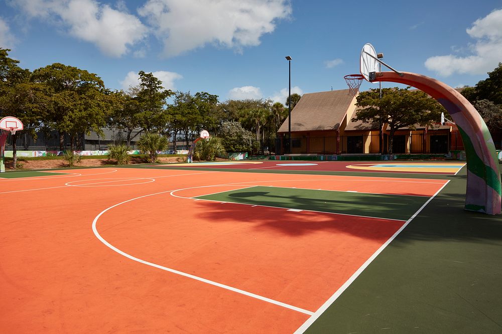                         Florida-colorful basketball hoops in the Liberty City neighborhood of Miami, Florida                …