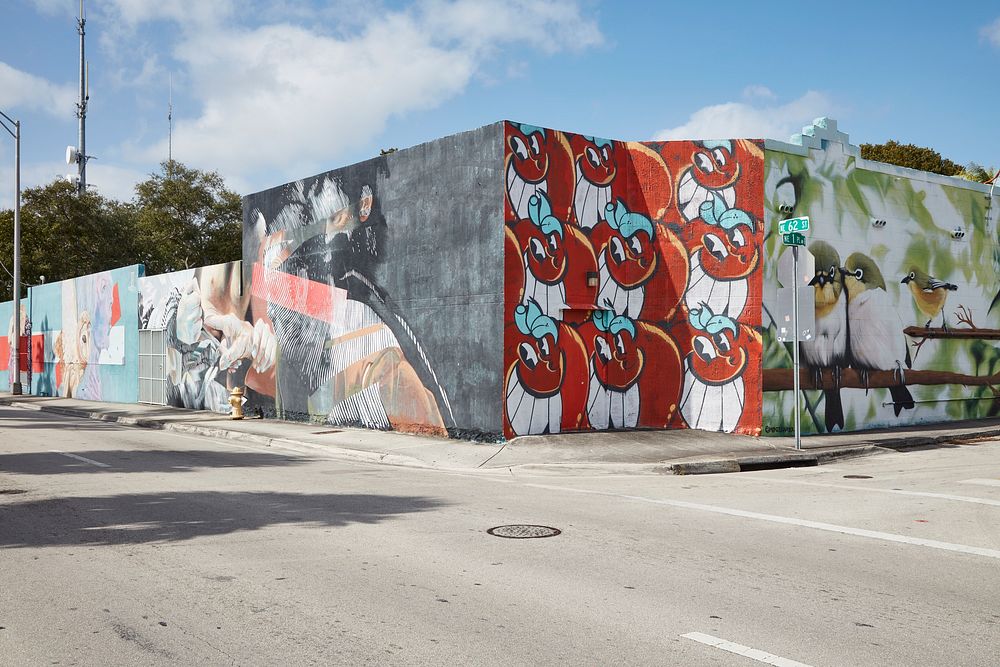                         Colorful wall art in Miami, Florida's Little Haiti, long a neighborhood populated by many Haitian…