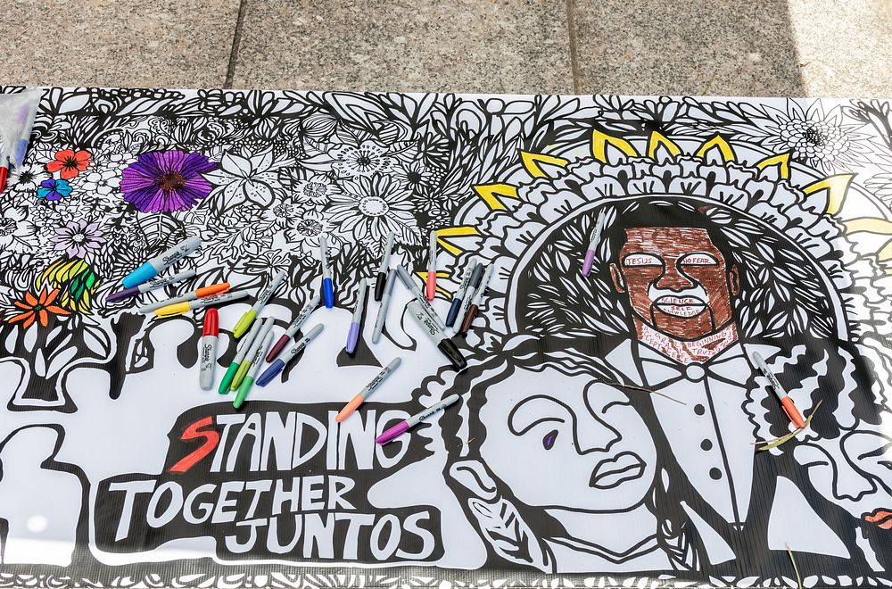                         Black Lives Matter Art and signs during the 2020 Juneteenth Celebration on Black Lives Matter Plaza…