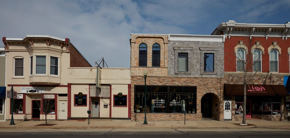                         A portion of a downtown block in Sycamore, Illinois                        