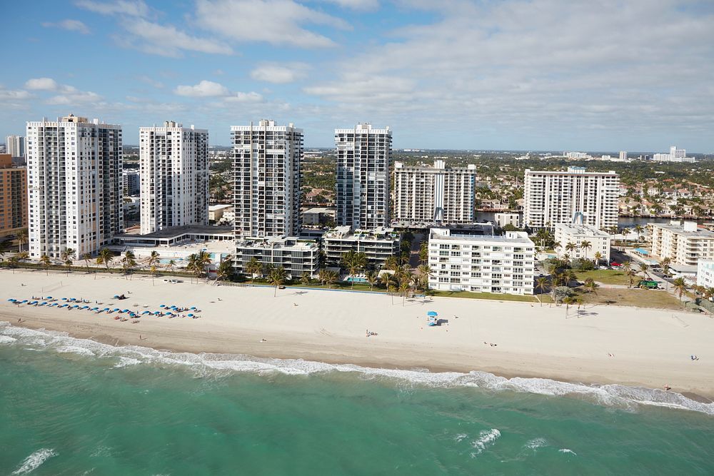                         Aerial view of Hollywood, a community in Broward County, Florida, between Ft. Lauderdale and Miami…