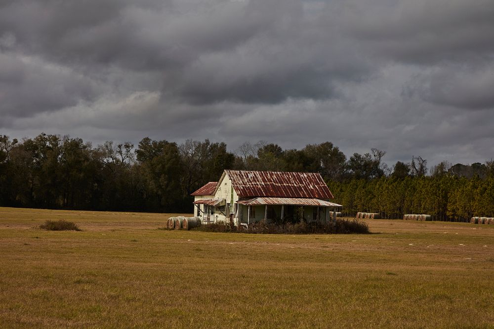                         This old, weatherbeaten farmhouse has a field to itself near Trenton, Florida                        